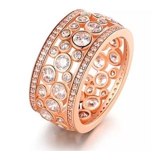 925 Silver,Rose Gold colored Ring, Micro Paved CZ Stone Hollow Design